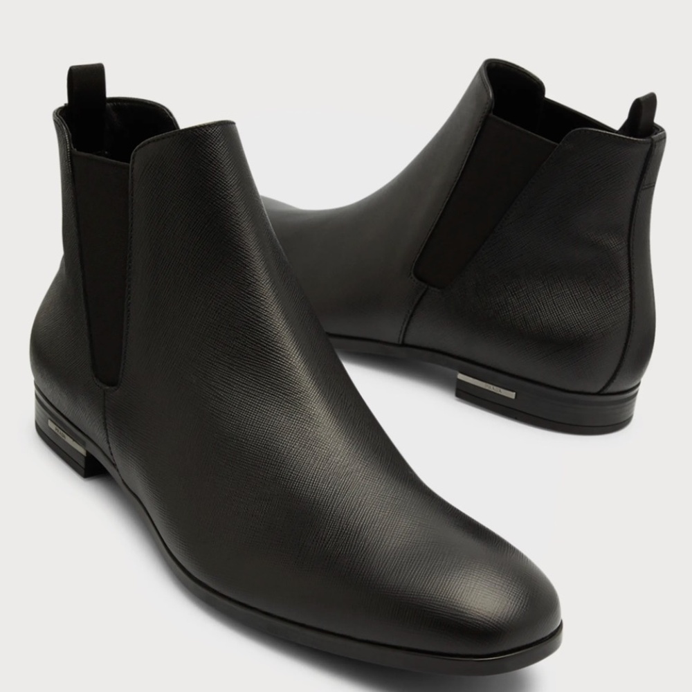 Prada Saffiano Leather Chelsea Boots